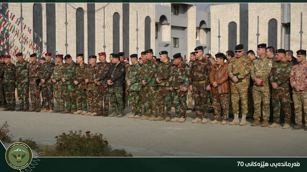 Forces70's tweet photo. The Kurdistan Flag Day was honored in a special ceremony attended by Staff Major General Omar Salih Hassan, Commander of the Forces 70, along with senior officers and Peshmerga personnel. #KurdistanFlagDay #Forces70 https://t.co/RXojVGQb2e