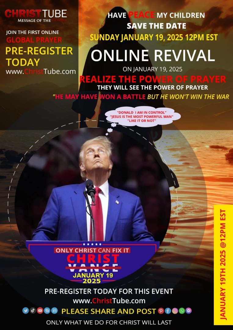 ChristTUBE's tweet photo. @ReallyAmerican1 He may have won but he wont win! Christians are combatting his term with prayer 1 day before inauguration with the 1st Global Online Prayer Revival on the 1st Christian Social Media platform https://t.co/9BCHwb3ZTG please share and pre-register today if you love Jesus https://t.co/yysQO0YrdL