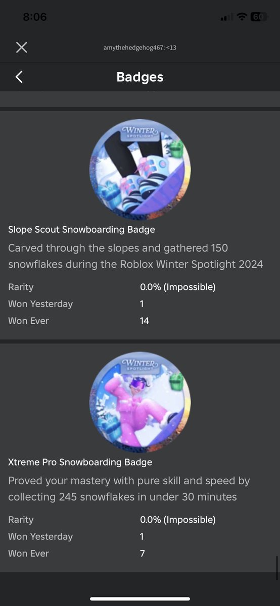 fionna8016's tweet photo. They have updated the two badges now!
Snowboarding Slope scout badge
And Snowboarding Pro badge!! βοΈ
#royalehigh #royalehighcampus4 #royalehightea #royalehighcampus3 #RHTC #beatea https://t.co/9vYtHPkxmd
