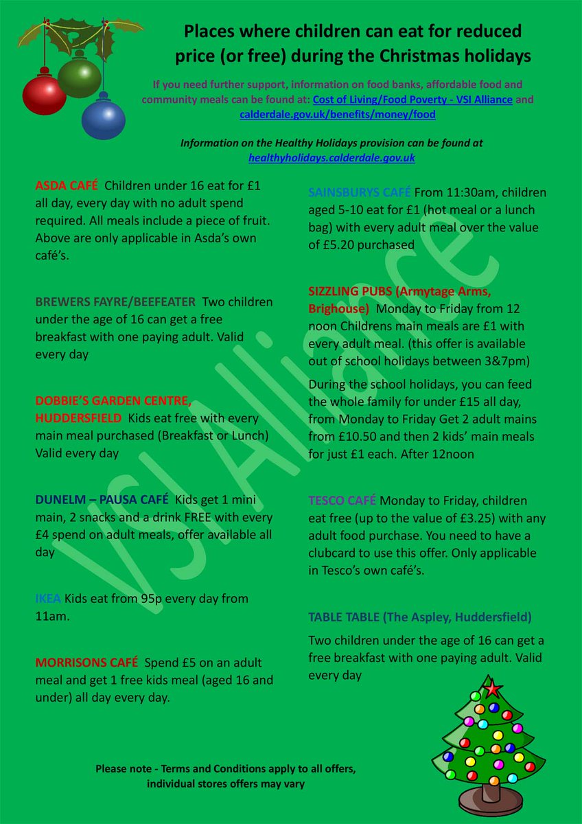 Please see useful information on the opening times for food banks, pantries and community kitchens over the Christmas period and where children can eat for free.
All the attached information can be found on the following page x.com/VSIAllianceCOL