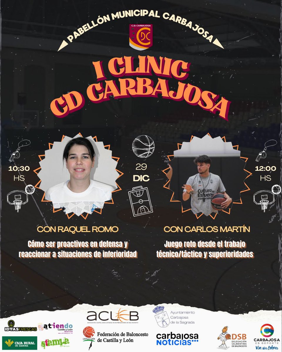 ACLEBaloncesto's tweet photo. 📝 FORMACIÓN 📝

I Clínic CD Carbajosa 

Nueva actividad que realizamos junto a los amigos del @Carbajosabasket .

🎙️ Raquel Romo
🎙️ Carlos Martín
🗓️ 29/12/2024
⏰ 10:30-14:00
🏟️ Pol. Carbajosa de la Sagrada (Carbajosa, Salamanca)

✅ https://t.co/cvI1M7lydS

#FormaciónACLEB https://t.co/zLQFcaDQvS