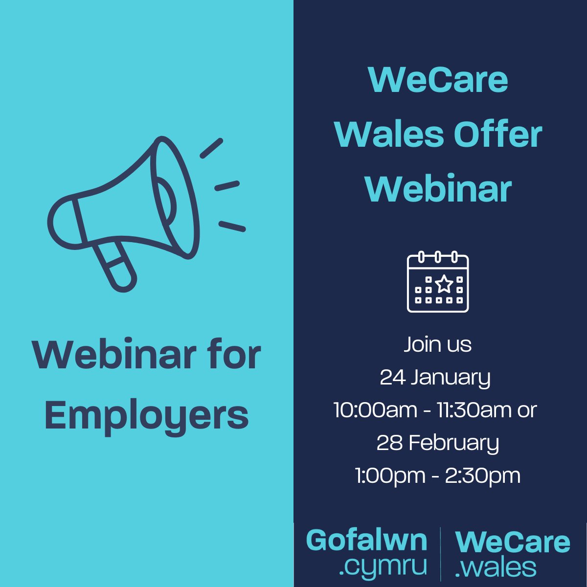 WeCareWales's tweet image. 📢Looking for ideas that support with recruitment and retention?

We have two webinars coming up aimed at employers and partners wanting to learn more about the WeCare Wales offer. 

Book your place now: ow.ly/2A4850Usmho

#recruitment #retention