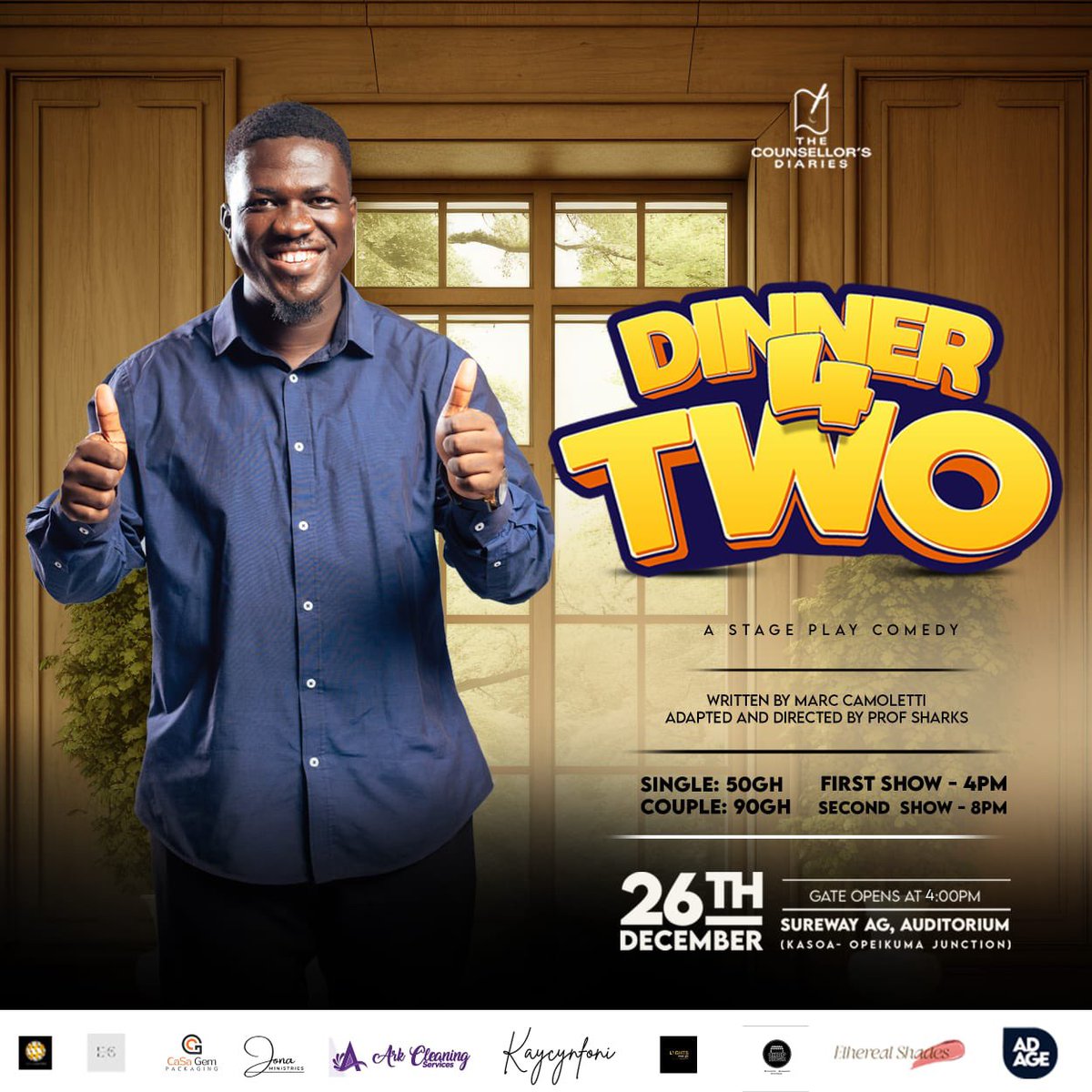 k_phylament's tweet photo. 9 days more ‼️‼️
Save the date on your calendar and make it a point to be there
#dinner4two
#stageplaycomedy
#thisdecember
#theatreingh
#stageplay
#stageproduction
#drama
#kasoa
#thecounsellorsdiaries
#TCDproductions https://t.co/q77Cp6ANfP