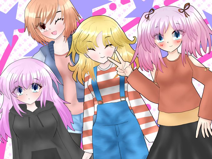 #oc #一次創作 #イラスト 
#絵柄好みって人にフォローされたい 
もう一つのアカウントで載せたイラストの再掲。
女の子たちの私服✌️ 