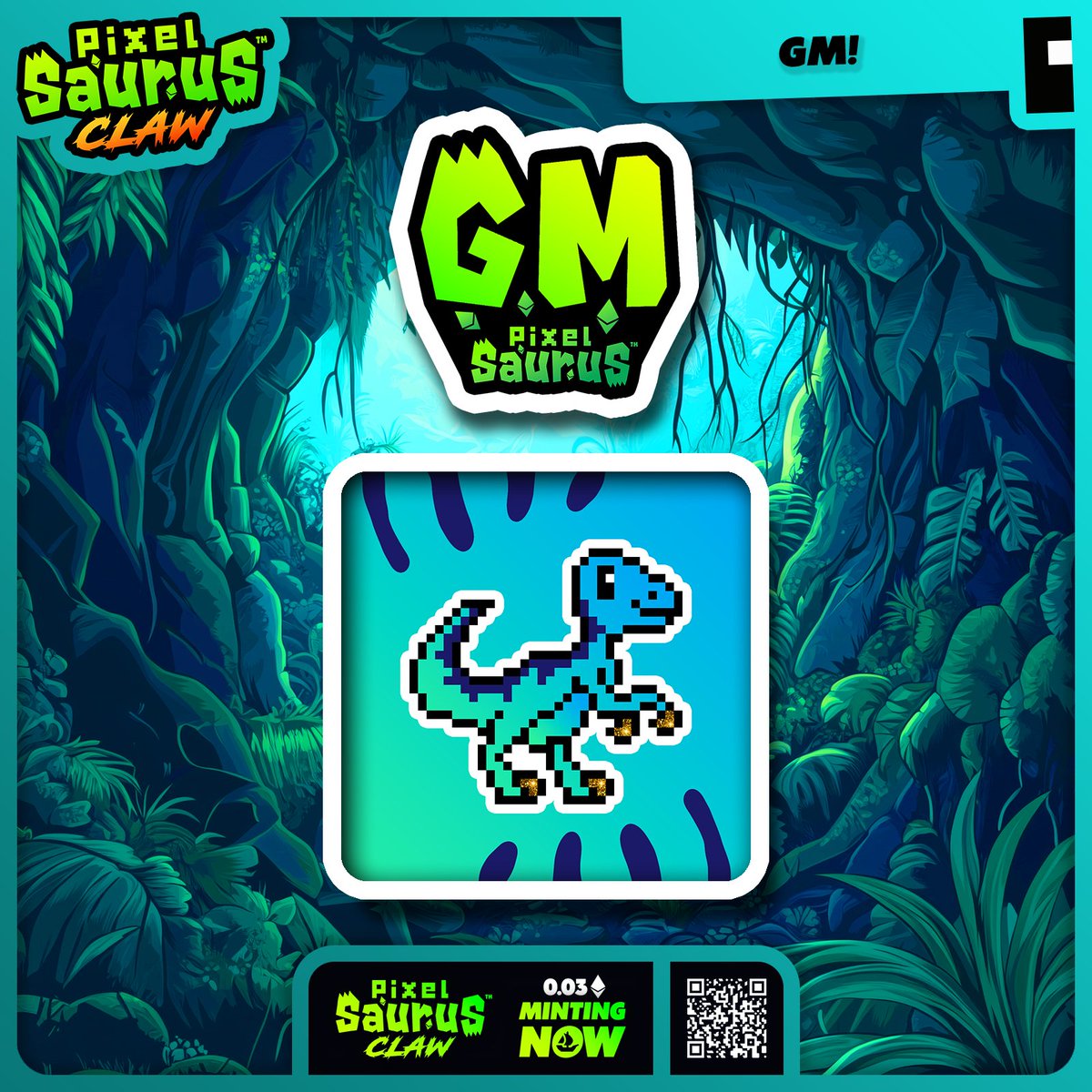 GM Dinos! ☀️ Have a RAWRsome Tuesday! 🦕🦖🌋

Mint a PixelSaurus® Claw and customize your traits for FREE, explore maps, read stories, play games, meet friends &amp; more!

Under 250 mints until we draw our $10k ETH on-chain giveaway!

🔗  opensea.io/collection/pix…