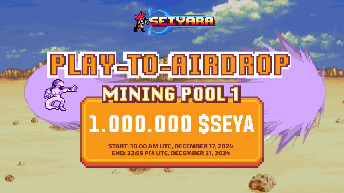 🔥 OFFICIAL ANNOUNCEMENT: $SEYA PHASE 1 MINING POOL 🔥

⏰ Registration Timeline:
Start: 10:00 AM UTC, December 17, 2024
End: December 31, 2024

💎 Mining Pool Details:

1/ Total $SEYA in the pool: 1,000,000 SEYA
2/ Eligibility: Users who have reached HQ Level 10 and possess a