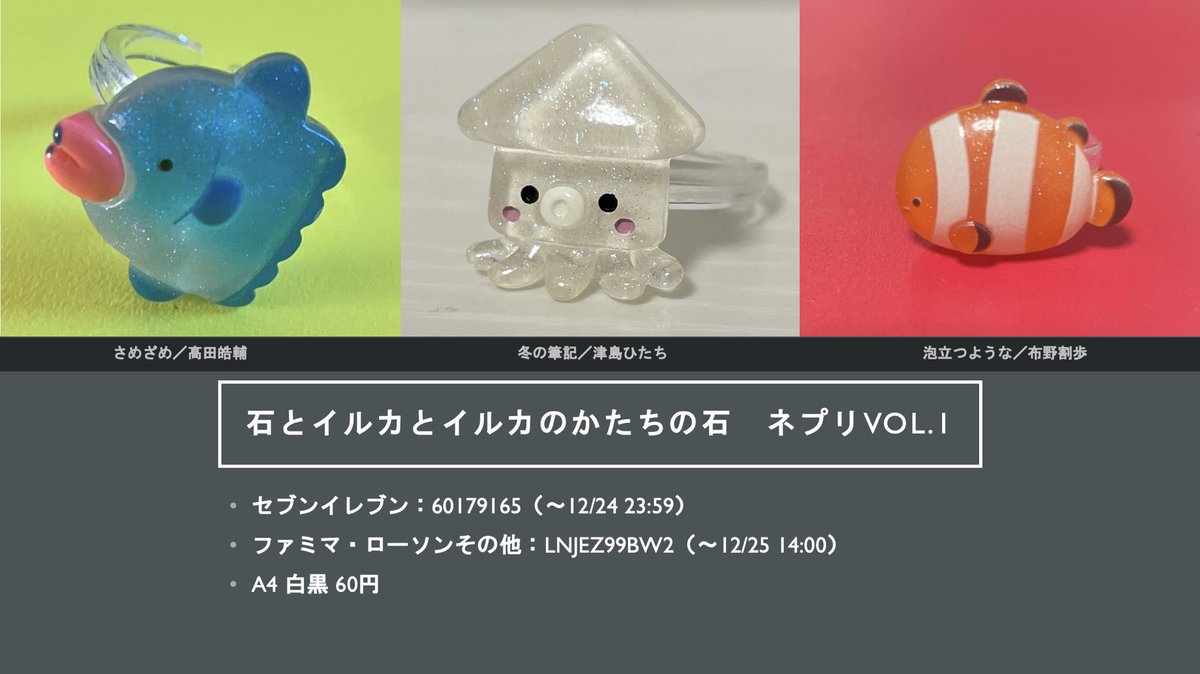 石とイルカとイルカのかたちの石 さめざめ/髙田皓輔 冬の日記/津島
