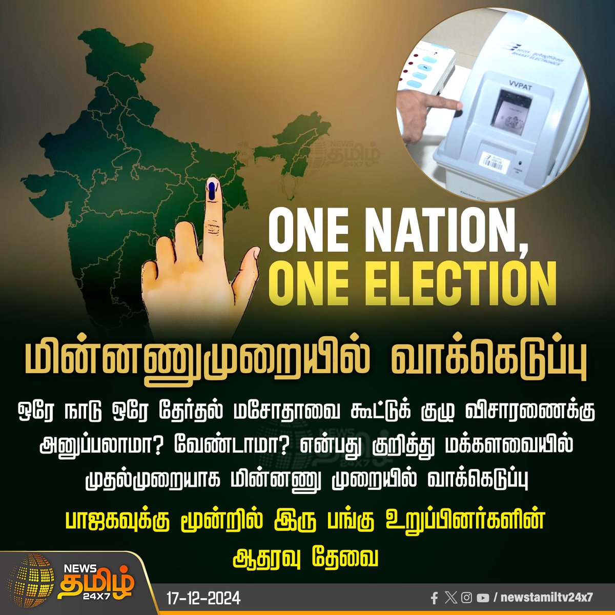 NewsTamilTV24x7's tweet photo. #NewsUpdate | மின்னணுமுறையில் வாக்கெடுப்பு
#OneNationOneElection | #voting | #EVM | #Electronic_voting | #Parliament | #NewsTamil24x7 https://t.co/PZEdc8xEO9