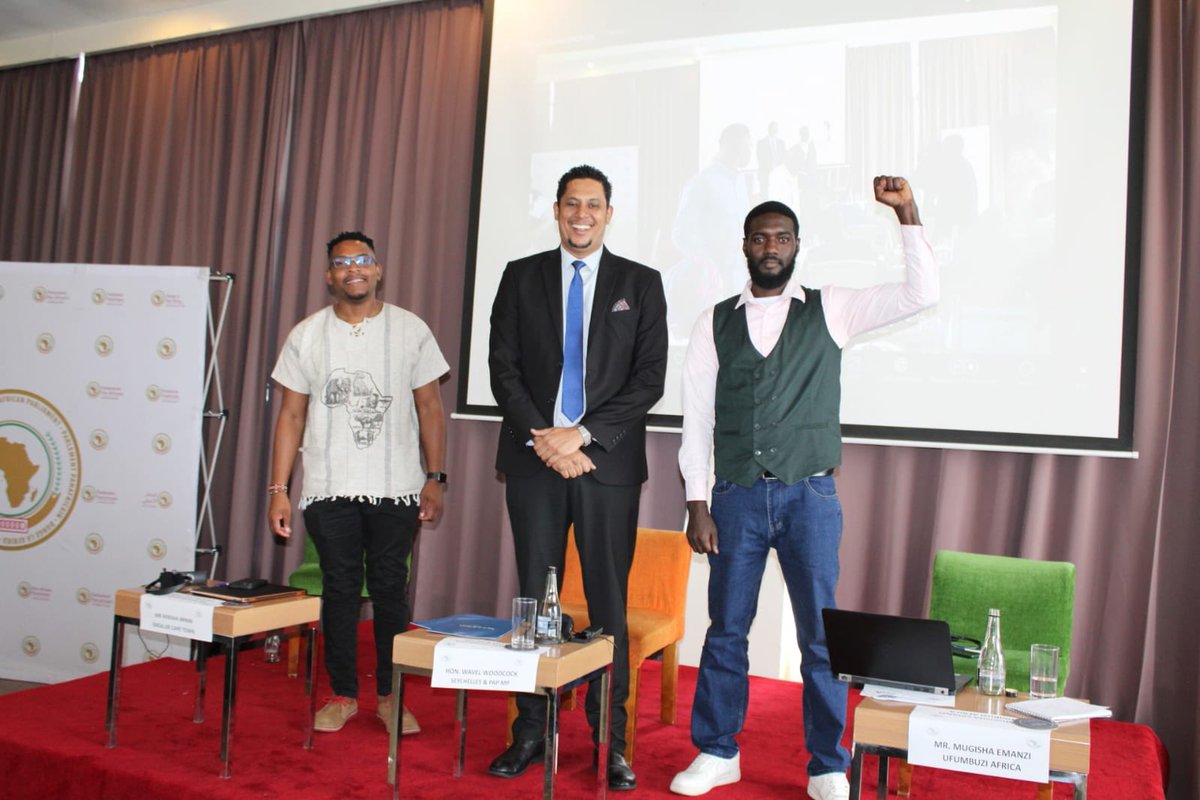 Our Member Mr. Mugisha Emanzi from Ufumbuzi Africa Representing <a href="/AfrikParliament/">Pan-African Parliament</a> on Youth Led Innovations in Education Technology with   Hon. Wavel woodcock, Vice President of the Caucus on Youth and Mr. Nyasha Mpani from Data for Governance Alliance.

#PAPYouthForum