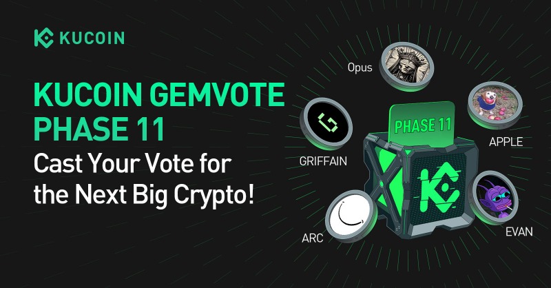 kucoincom's tweet photo. 💎 The next crypto star is in your hands!

🗳️ Five projects are competing in #GemVote Phase 11. Your vote could crown the next crypto to be listed on #KuCoin! 🚀

🌟 Submit your vote and shape the future!

$OPUS $APPLE $ARC #GRIFFAIN $EVAN