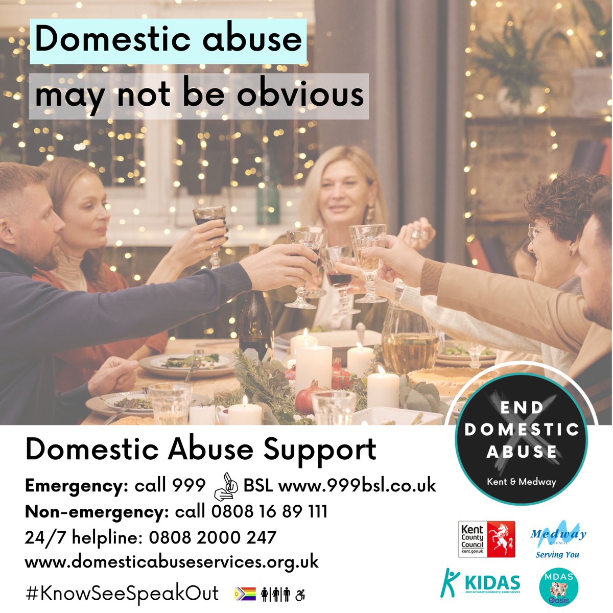 Behind the smiles this Christmas the reality could be that someone you know is experiencing #DomesticAbuse. The signs aren't always visible. Take a moment to check if someone is ok.
#KnowSeeSpeakOut #EndDomesticAbuse