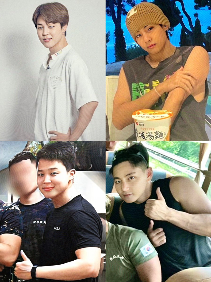 btsdaily77's tweet photo. Before and after enlistment 🫠

JIMIN                                               TAEHYUNG https://t.co/uZf0jRkG1T