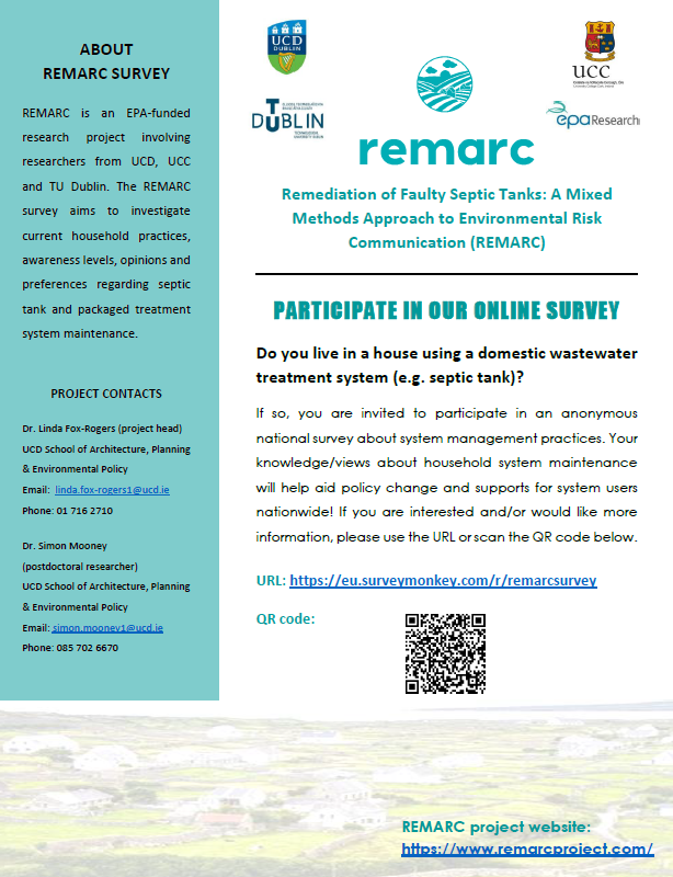 You are invited to participate in an anonymous national survey about system management practices.  Your knowledge/views about household system maintenance will help aid policy change and supports for system users nationwide!
eu.surveymonkey.com/r/remarcsurvey