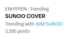 [INFO • X] 241217

'SUNOO COVER' and 'KIM SUNOO' are currently Trending under ENHYPEN with 3.1K+ posts following the sudden announcement of his 'Beautiful' by Crush cover, a Goblin OST, later at 7pm KST  🥹💛

#SUNOO #엔하이픈 #선우 #김선우 #ソヌ #ENHYPEN_SUNOO #엔하이픈_선우
