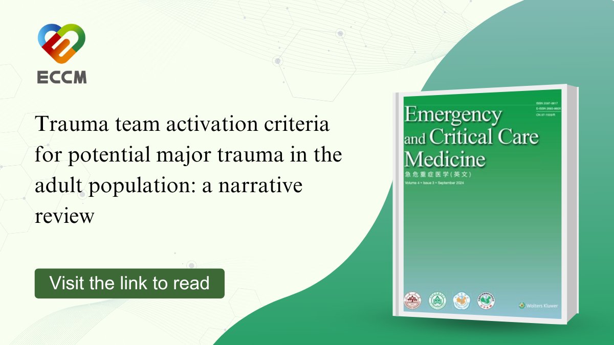 ECCM_official's tweet image. ⚠️ Trauma care relies on quick decisions. This research evaluates activation criteria for trauma teams, ensuring patients receive the care they need. 
Full article here: journals.lww.com/eccm/fulltext/…
#TraumaCare #EmergencyProtocols #ECCM #trauma #narrativereview