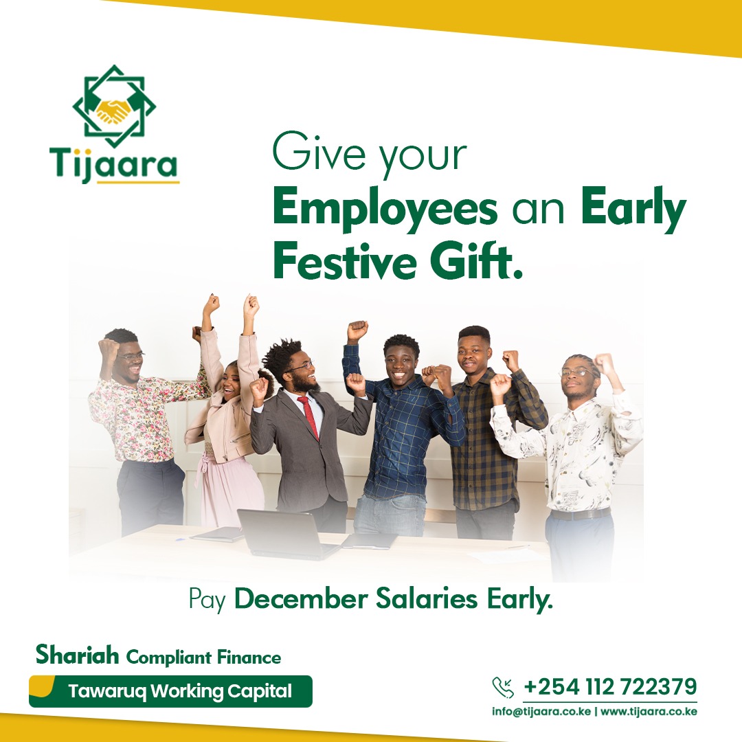 Tijaara_ke's tweet image. Keep your business moving with Tawaruq Working Capital. From paying salaries early to stocking up inventory, we’ve got you covered. Secure funds today and grow without limits. #TawaruqCapital #CashFlowRelief #HappyHolidays #BusinessGrowth #BarakahInEveryStep
