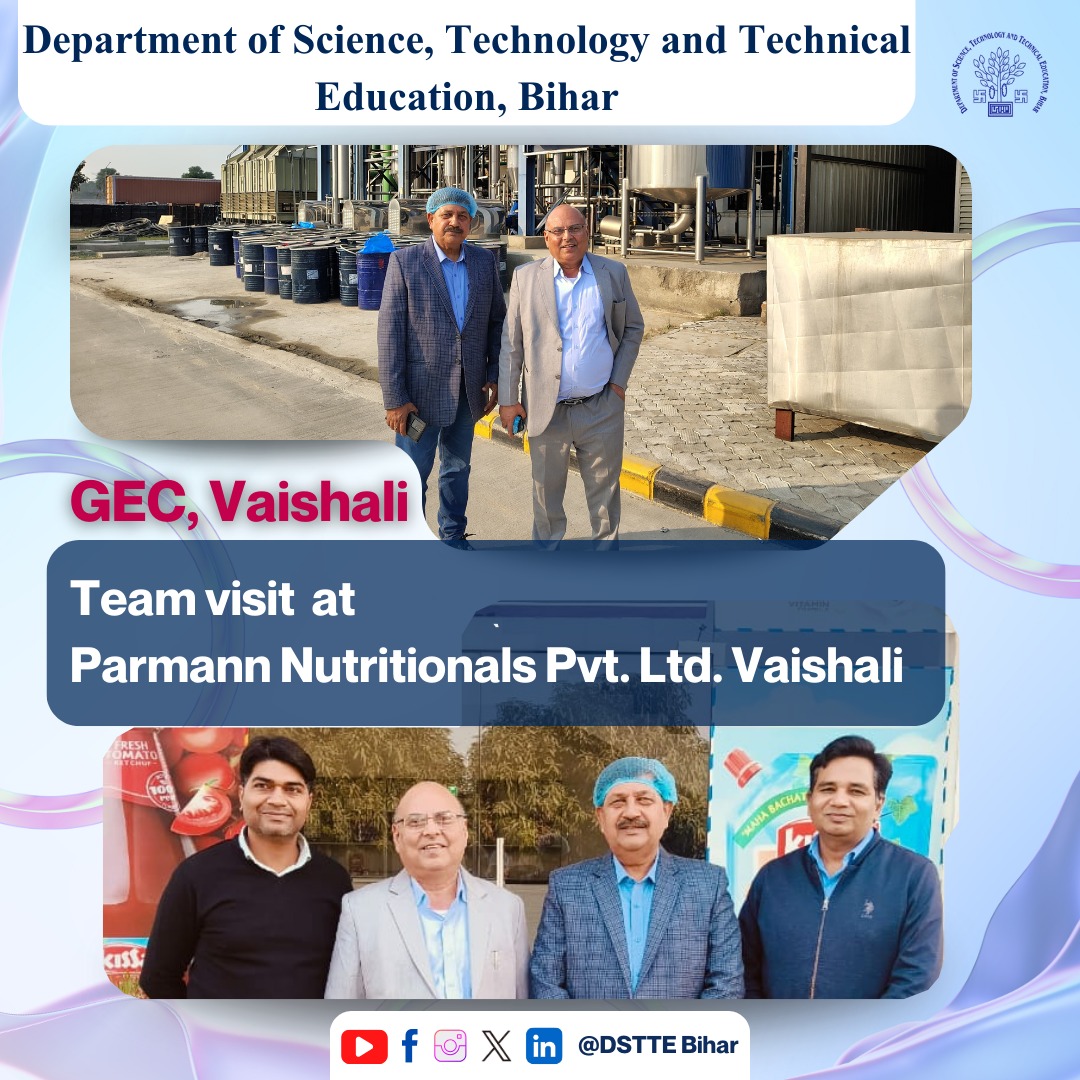 DSTTEBihar's tweet image. Dr. Anant Kumar, Principal of GEC Vaishali, leads efforts in industry-academia partnerships for student skill development. Recently, a team visited Paraman Nutritions Pvt. Ltd. to enhance learning opportunities. Kudos to his dedication! 👏

#GECVaishali #IndustryCollaboration