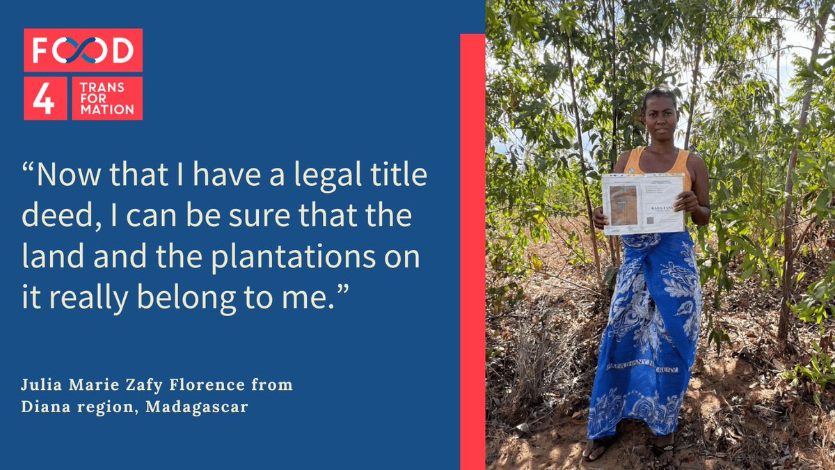 food4transform's tweet photo. 🌍Land Rights Are Human Rights 🌱
With @giz_gmbh's support, Julia from #Madagascar gained legal land ownership, planted trees, and built a business that now feeds her family and funds her children’s #education.
Read her story:⬇️https://t.co/cgnzGeXiRo
#LandRights #GenderEquality https://t.co/hUIBSoCsES