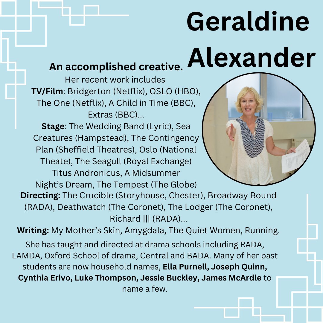 G64 Theatre (@group64) on Twitter photo Geraldine Alexander is hosting a 6 week Acting Masterclass at Group 64 in January for those interested in pursuing a professional career in acting or who have just graduated.
From: 18th January
11.30am - 1.30pm
18 - 30
Email us on info@g64.org.uk if you are interested Geraldine Alexander is hosting a 6 week Acting Masterclass at Group 64 in January for those interested in pursuing a professional career in acting or who have just graduated.
From: 18th January
11.30am - 1.30pm
18 - 30
Email us on info@g64.org.uk if you are interested