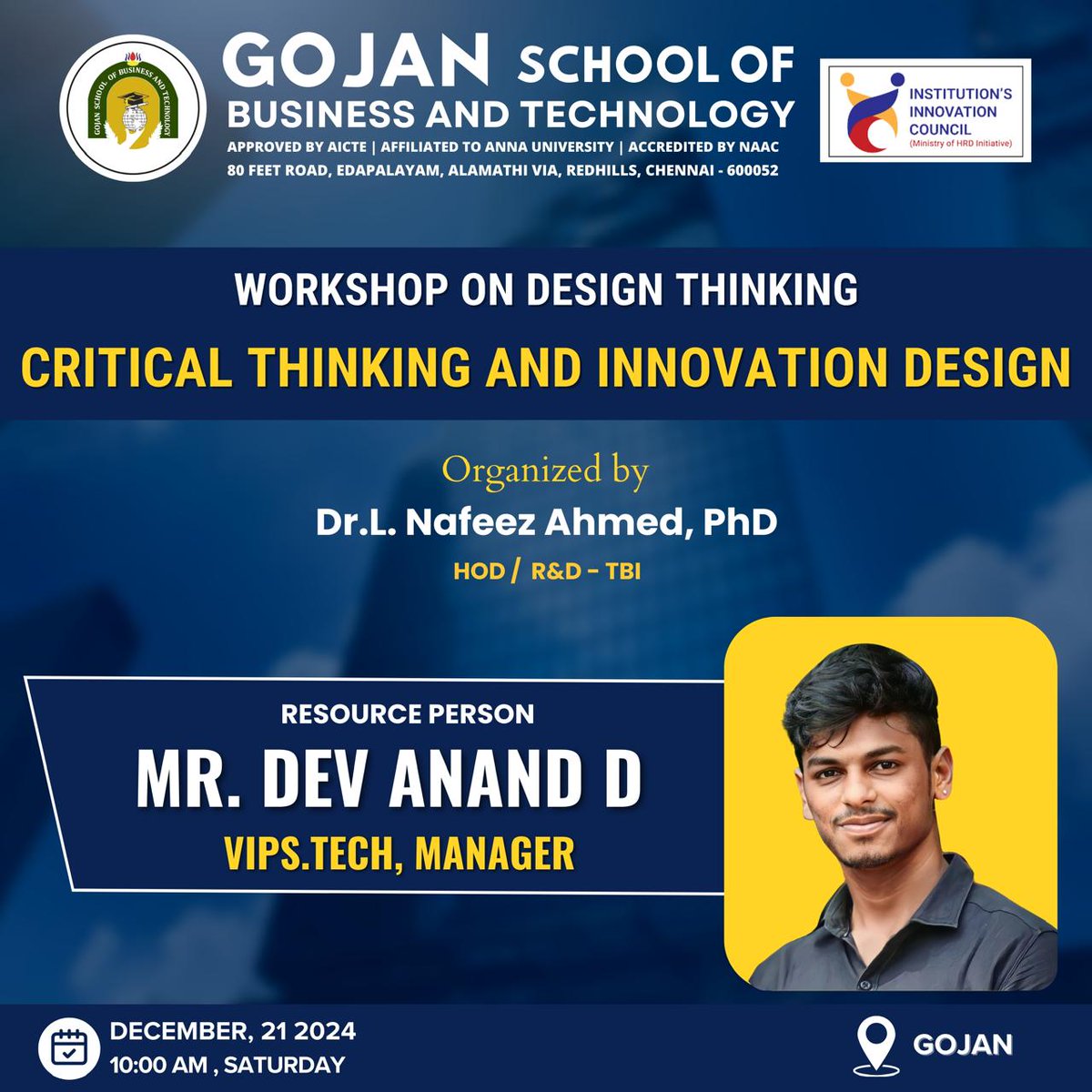 GojanInstitutio's tweet photo. Unlock your professional potential with our groundbreaking Critical Thinking and Innovation Design Workshop! Learn transformative strategies to decode complex challenges, develop cutting-edge analytical skills, and revolutionize your problem-solving approach. #StudentSuccess https://t.co/3pqwyIbtK3