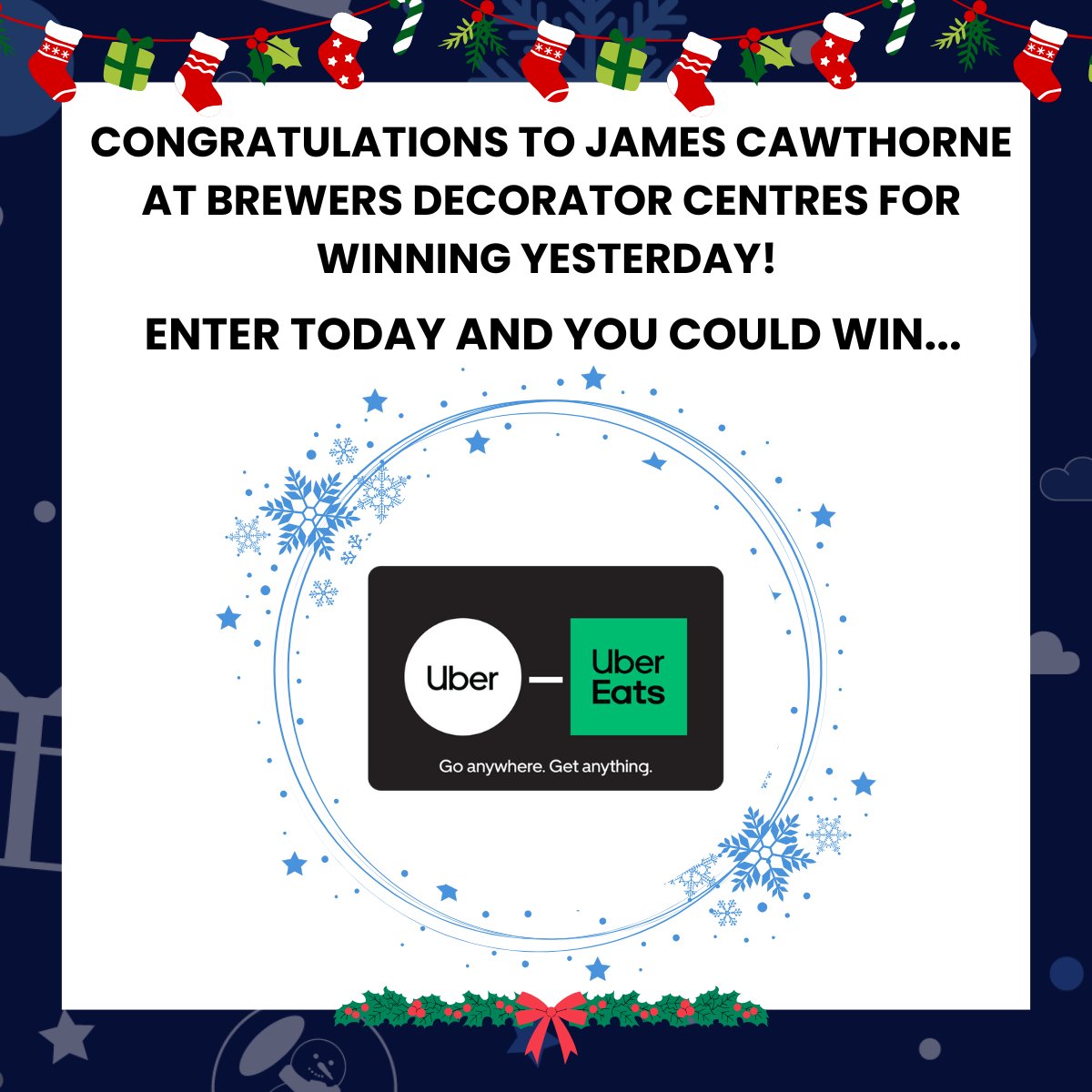 Congratulations to James Cawthorne at Brewers Decorator Centres for winning yesterday! 

Are you ready for a new challenge? 🎄

Open Door 12 and see if you can solve the question!

bit.ly/3RsC5ZJ
