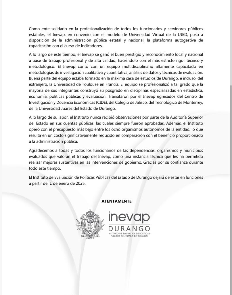 inevap_dgo's tweet image. #INEVAP informa.