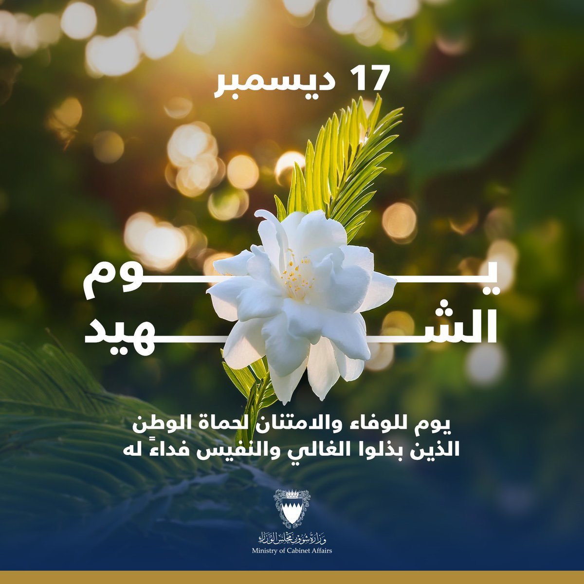 تتجدد ذكرى شهداء #البحرين الأبرار في السابع عشر من ديسمبر كل عام.. ونستذكر في #يوم_الشهيد كل ما قدمه شهداؤنا الأبطال من تضحيات عكست أنبل القيم وأسمى صور البذل والعطاء