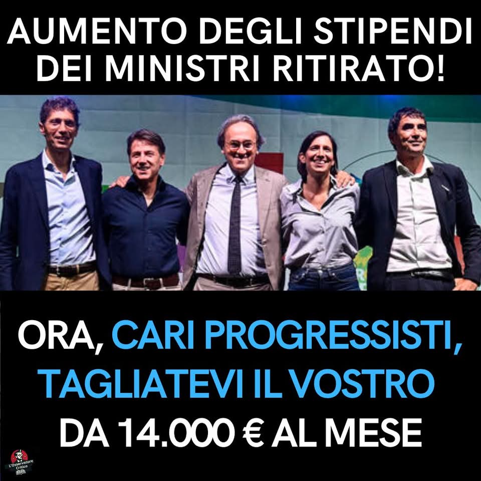 osserva_critico's tweet photo. Meno male che l’hanno ritirato! L’aumento degli stipendi per ministri e sottosegretari non eletti sarebbe stato uno schiaffo in faccia ai cittadini, inaccettabile in un momento in cui la stessa manovra di bilancio prevede tagli, sacrifici e aumenti irrisori alle pensioni. 

L’opposizione, questa volta, (assieme a parte della maggioranza) ha fatto sentire la sua voce. Bene, bravi, bis. Ma non basta fare dichiarazioni indignate per qualche ora e poi lasciar cadere il tema. Questa vicenda, infatti, ha fatto emergere una domanda ancora senza risposta: perché i parlamentari italiani continuano a essere tra i più pagati d’Europa? Stipendi, indennità, rimborsi, benefit: un bonifico per deputati e senatori che oscilla tra i 14.000 e i 15.000 euro al mese. Una montagna di soldi che pesa sulle spalle dei cittadini, alla faccia di chi fatica ad arrivare a fine mese. 

Ora che l’emendamento è stato ritirato, è evidente che il problema non sono solo i ministri non eletti. Il vero scandalo è il livello complessivo dei compensi della politica. Invece di pensare ad alzare stipendi qua e là, forse sarebbe più giusto fare l’opposto. Ossia tagliare quelli dei parlamentari ed equipararli a quelli, più bassi, dei ministri e sottosegretari non eletti. Questi ultimi, per altro, hanno molta più responsabilità dei parlamentari e non godono del privilegio dell'immunità. Quindi, perchè riempire di soldi i parlamentari, spesso assenteisti?

Cari progressisti, indipendenti e non, è il momento di dimostrare coerenza e dare l’esempio! I partiti dell'opposizione presentino una proposta di legge concreta per il taglio degli stipendi dei parlamentari: che vengano equiparati a quelli dei ministri non eletti. E, nell’attesa che questa proposta diventi legge, inizino a fare qualcosa di simbolico, ma potente: si dimezzino lo stipendio, rendicontino puntualmente le spese per l'esercizio del mandato e restituiscano la differenza allo Stato. 

Questo lo faceva un tempo il M5s, prima dell'era Conte. Ora invece non si dimezzano un bel nulla, versano i soldi al partito come tutti gli altri, si prendono i milioni di euro del finanziamento pubblico del 2 per 1000 e hanno mandati illimitati da veri professionisti della politica. Non servono proclami o slogan vuoti, servono fatti. 

Altrimenti, cari progressisti, indipendenti e non, vi rivelate per quello che siete: degli ipocriti con il portafogli gonfio.