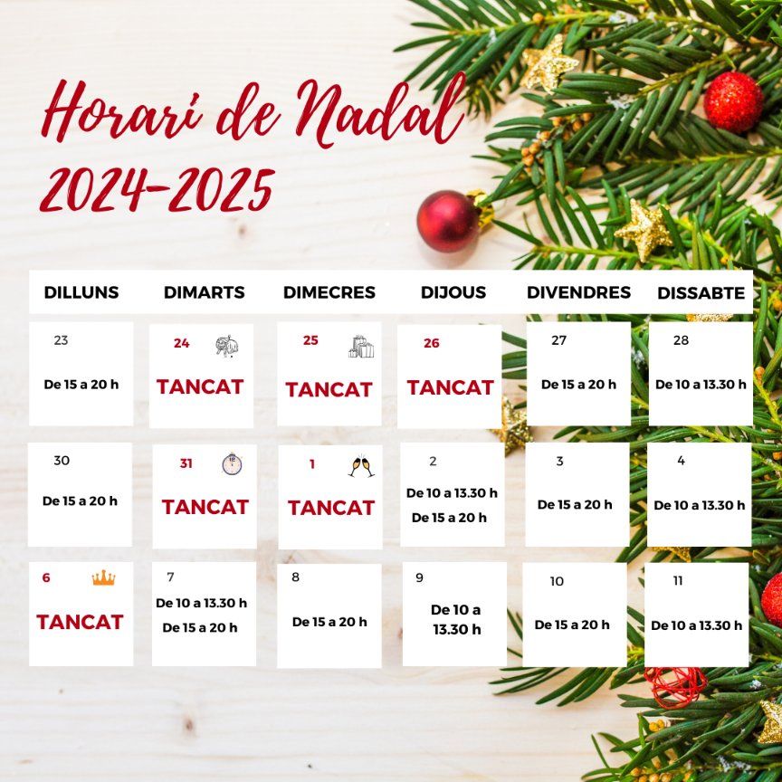HORARI DE NADAL 📅🎄

#bibliotecaBMR #PremiàdeMar #Nadal2024 #bibliotequesXBM #bibliosMaresme <a href="/BibliosMaresme/">BibliosMaresme</a>  <a href="/ajpremiademar/">Ajuntament de Premià de Mar</a>
