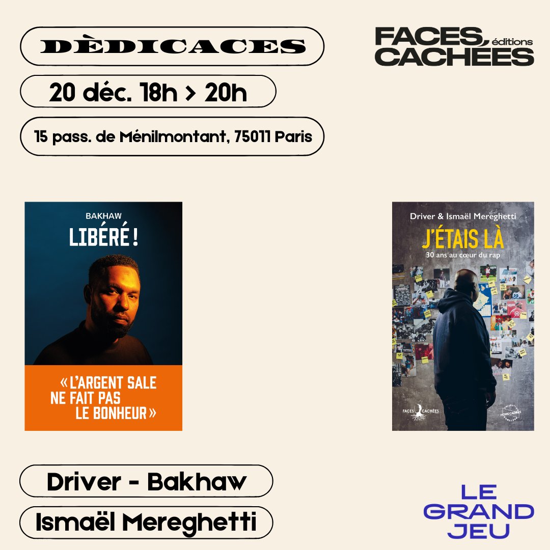 Faces Cachées Éditions (@editions_fc) on Twitter photo Retrouvez nos auteurs @drivermc <a href="/BakhawOfficiel/">Bakhaw Officiel</a> et Ismaël Mereghetti en dédicace ce vendredi 20/12 de 18h à 20h à la librairie Le Grand jeu (Paris 11).
Une bonne occasion d'avoir des livres dédicacés pour les fêtes ✨
Entrée libre. Retrouvez nos auteurs @drivermc <a href="/BakhawOfficiel/">Bakhaw Officiel</a> et Ismaël Mereghetti en dédicace ce vendredi 20/12 de 18h à 20h à la librairie Le Grand jeu (Paris 11).
Une bonne occasion d'avoir des livres dédicacés pour les fêtes ✨
Entrée libre.