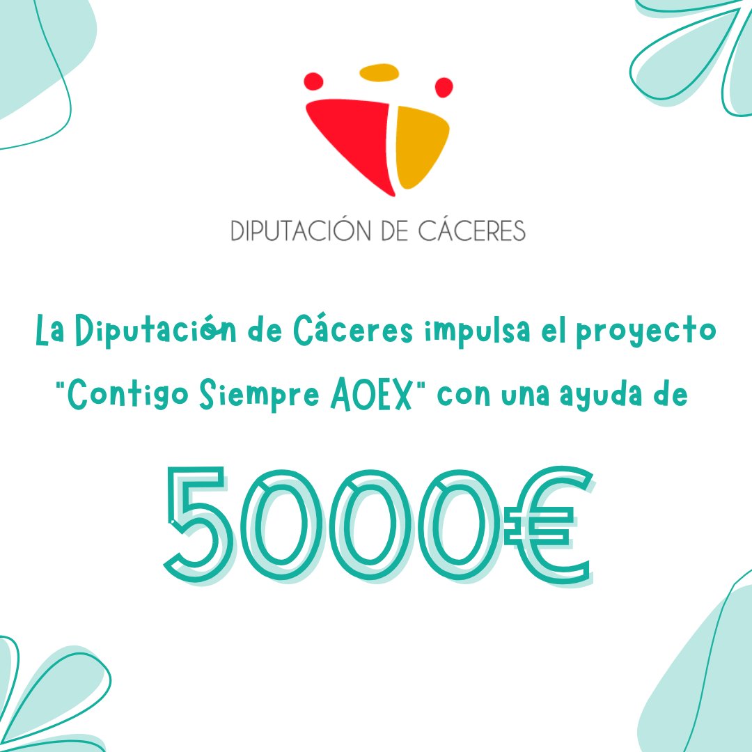 AOEx (@aoex1) on Twitter photo La <a href="/AOEx1/">AOEx</a>  ha recibido una subvención de 5.000 euros por parte de la <a href="/DiputacionCC/">DiputacionCC</a>  para desarrollar el proyecto "Contigo Siempre AOEX", una iniciativa que busca ofrecer atención integral a pacientes con cáncer y sus familias, respondiendo a sus necesidades físicas, y emocionales La <a href="/AOEx1/">AOEx</a>  ha recibido una subvención de 5.000 euros por parte de la <a href="/DiputacionCC/">DiputacionCC</a>  para desarrollar el proyecto "Contigo Siempre AOEX", una iniciativa que busca ofrecer atención integral a pacientes con cáncer y sus familias, respondiendo a sus necesidades físicas, y emocionales