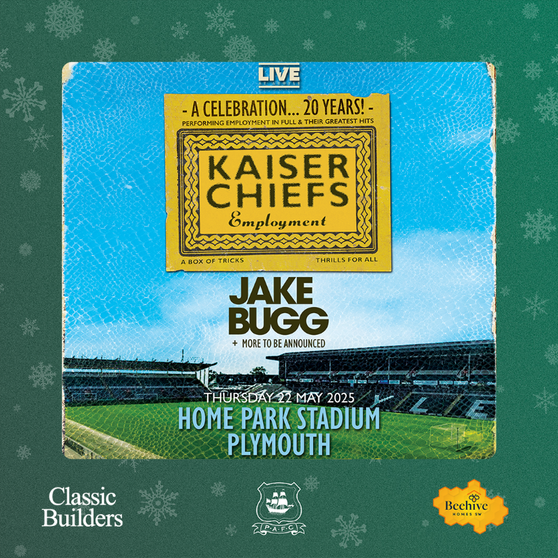 Argyle's tweet photo. A Classic Argyle Christmas - in partnership with @ClassicSWLtd! 💚🎄

It's Day 5 - and we're giving you the chance to win a pair of tickets to see Kaiser Chiefs at Home Park in May! 🎶

To enter, share this post and click the picture to follow Live At Argyle on Instagram! 👇