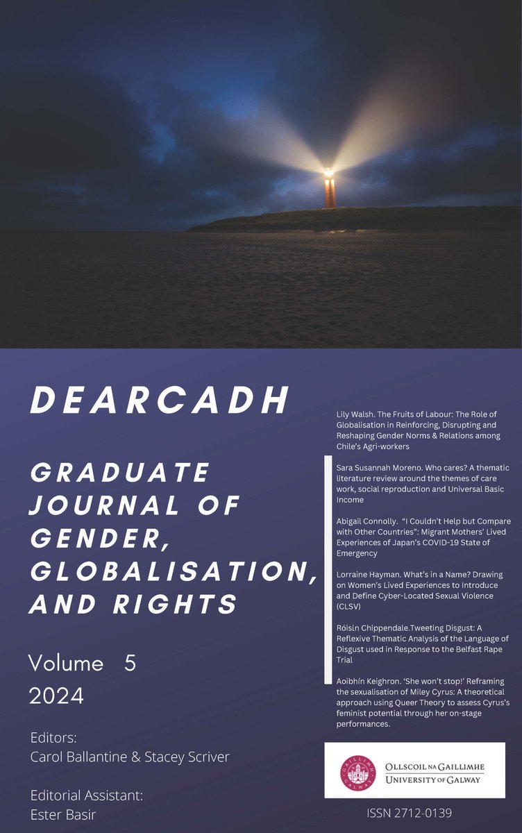 Centre for Global Women's Studies, UniofGalway (@cgwsuniofgalway) on Twitter photo 📢 We are delighted to announce the launch of the fifth volume 📚 of #Dearcadh: Graduate Journal of Gender, Globalisation, and Rights 🌍 ✨ <a href="/galwayCASSCS/">University of Galway CASSCS</a>, <a href="/uniofgalway/">Ollscoil na Gaillimhe | University of Galway</a>
To download the current issue visit: universityofgalway.ie/globalwomensst… 📢 We are delighted to announce the launch of the fifth volume 📚 of #Dearcadh: Graduate Journal of Gender, Globalisation, and Rights 🌍 ✨ <a href="/galwayCASSCS/">University of Galway CASSCS</a>, <a href="/uniofgalway/">Ollscoil na Gaillimhe | University of Galway</a>
To download the current issue visit: universityofgalway.ie/globalwomensst…