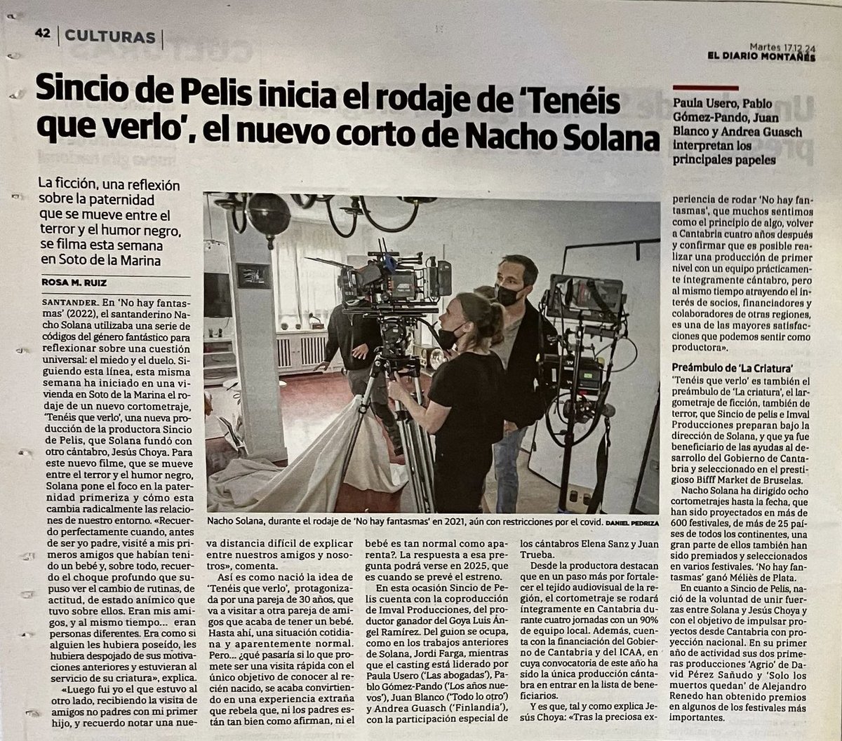Volvemos a hablar de grandes miedos: que unos amigos te inviten a casa para que conozcas a su bebé.

Con Paula Usero, Pablo Gómez-Pando, Juan Blanco y Andrea Guasch.

Dirige <a href="/NachoSolana/">Nacho Solana</a>. Rodamos. En Cantabria. Ya.

👶🏻🐙 TENÉIS QUE VERLO 🐙👶🏻

eldiariomontanes.es/culturas/sinci…