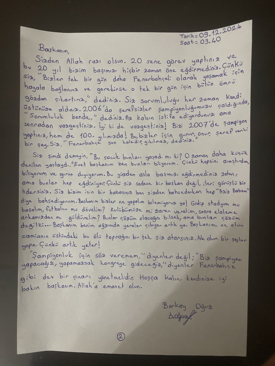 17brky1907's tweet photo. “Ben, kıymetli Başkanımız Aziz Yıldırım’a bir mektup yazdım. Bana döneceğini hiç beklemiyordum ama o, her zamanki gibi vefalı davrandı ve mektubuma döndü. Ben de bu mektupları sizlerle paylaşmak istiyorum.
🥹🥹🥹 https://t.co/eWlZ0D6NNk