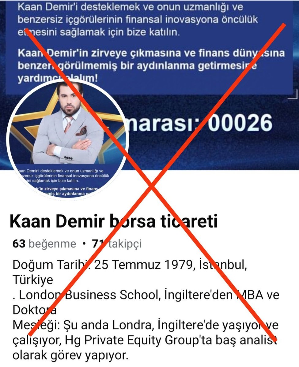 Dilaver_deril's tweet photo. Sahte Prf.Kaan Demir, HG borsa uygulamasında insanların parasını çarpıp, sırra kadem bastı.
Son zamanlarda bu tür örnekler çoğaldı yetkililerin acil önlem alması artık şart oldu!..
@adalet_bakanlik @TC_icisleri @SiberayEGM @EmniyetGM @AliYerlikaya @memetsimsek https://t.co/30aQ5Dl8K1