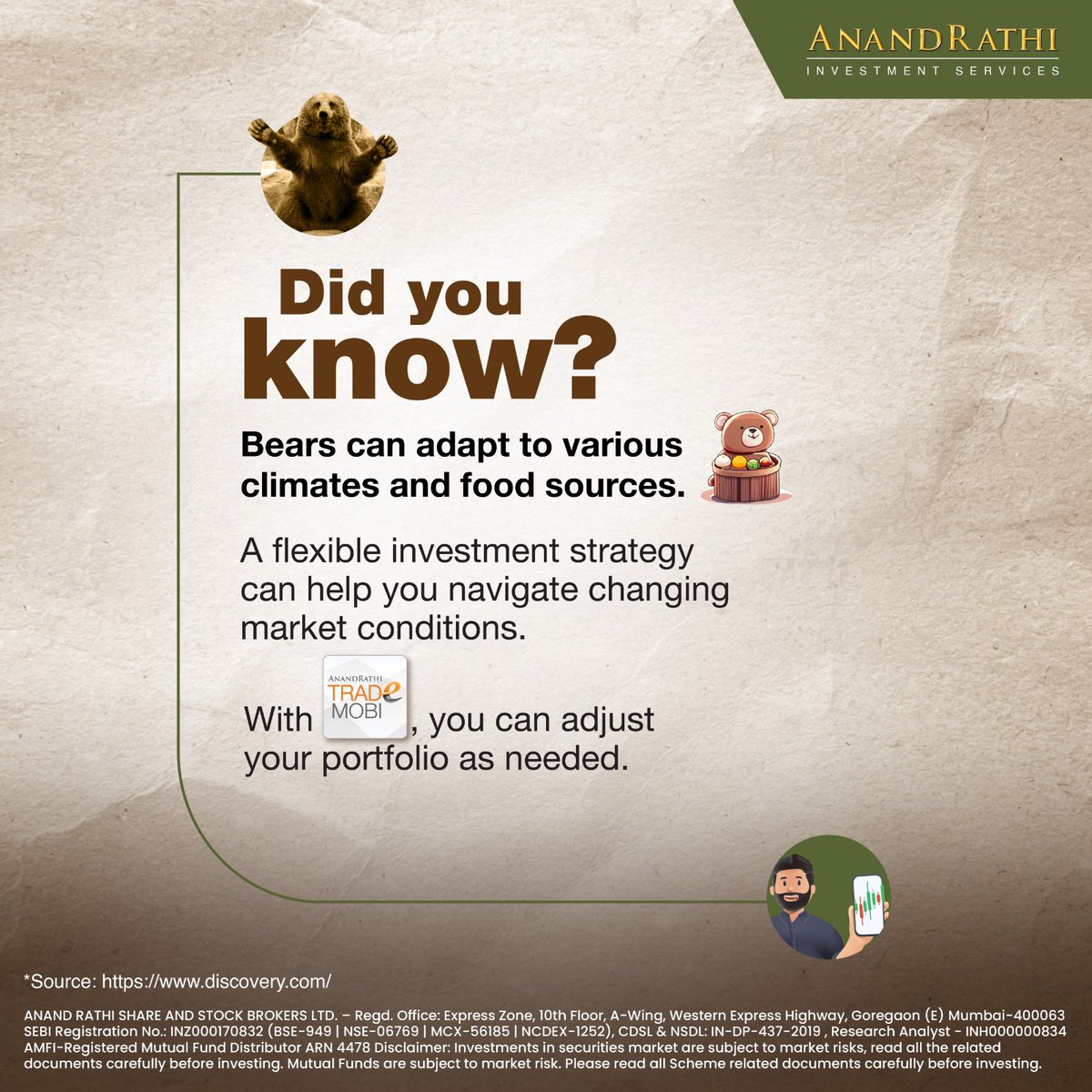 rathi_online's tweet image. Just like bears adapt to change, your investments should too.

Stay flexible with TradeMobi.

Download our app to know more! - bit.ly/TradeMobi_Anan… 

#TradeMobi #Investing #LikeMinded