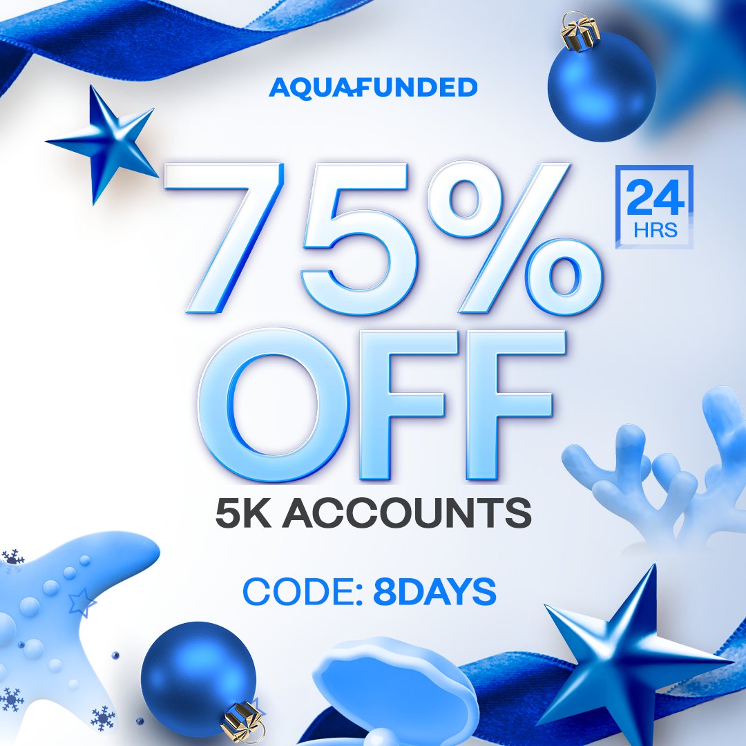 AquaFunded (@aquafunded) on Twitter photo 8 Days until Christmas! 🎄
75% OFF $5k Challenges for 24h only! ⌛
Code: 8DAYS
Claim now at aquafunded.com 8 Days until Christmas! 🎄
75% OFF $5k Challenges for 24h only! ⌛
Code: 8DAYS
Claim now at aquafunded.com