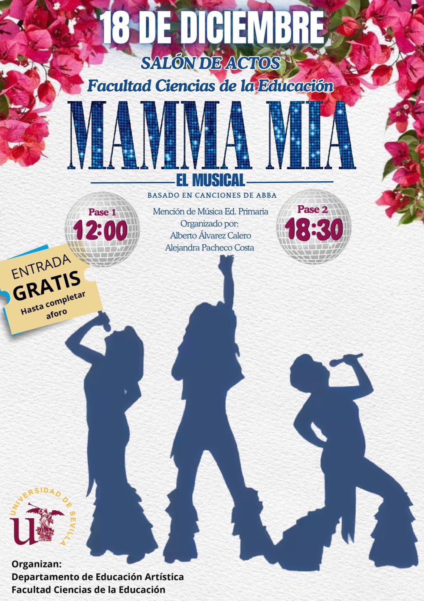 ▶️ 🎄 Concierto de los alumnos de la Mención de Música 

📢 Musical Mamma Mia 

ℹ️ La entrada es libre hasta completar aforo

📍 Salón de Actos. Facultad de Ciencias de la Educación 

🗓️ 18 de diciembre de 2024. Dos pases: 12h y 18'30h 

🔗 buff.ly/4g3zYXF