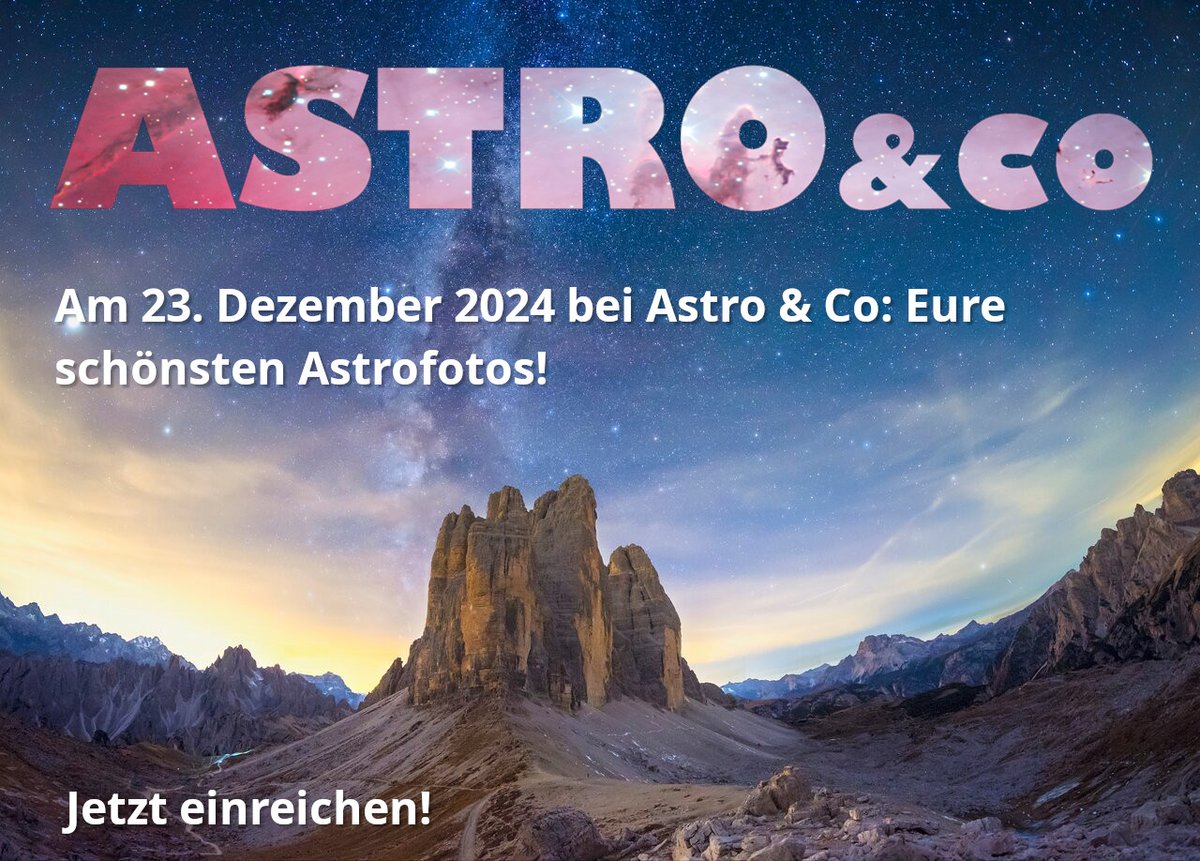 Haus der Astronomie 💫 (@hdastro) on Twitter photo Nächste Woche dreht sich bei Astro & Co um 19 Uhr alles um euch und eure schönsten Astrofotos! Reicht jetzt eure Beiträge ein und verratet uns mehr zu ihrer Entstehung - als Reply zu diesem Post, per DM oder per Email an info@hda-hd.de!
📷 Giorgia Hofer/IAU OAE (CC BY 4.0) Nächste Woche dreht sich bei Astro & Co um 19 Uhr alles um euch und eure schönsten Astrofotos! Reicht jetzt eure Beiträge ein und verratet uns mehr zu ihrer Entstehung - als Reply zu diesem Post, per DM oder per Email an info@hda-hd.de!
📷 Giorgia Hofer/IAU OAE (CC BY 4.0)