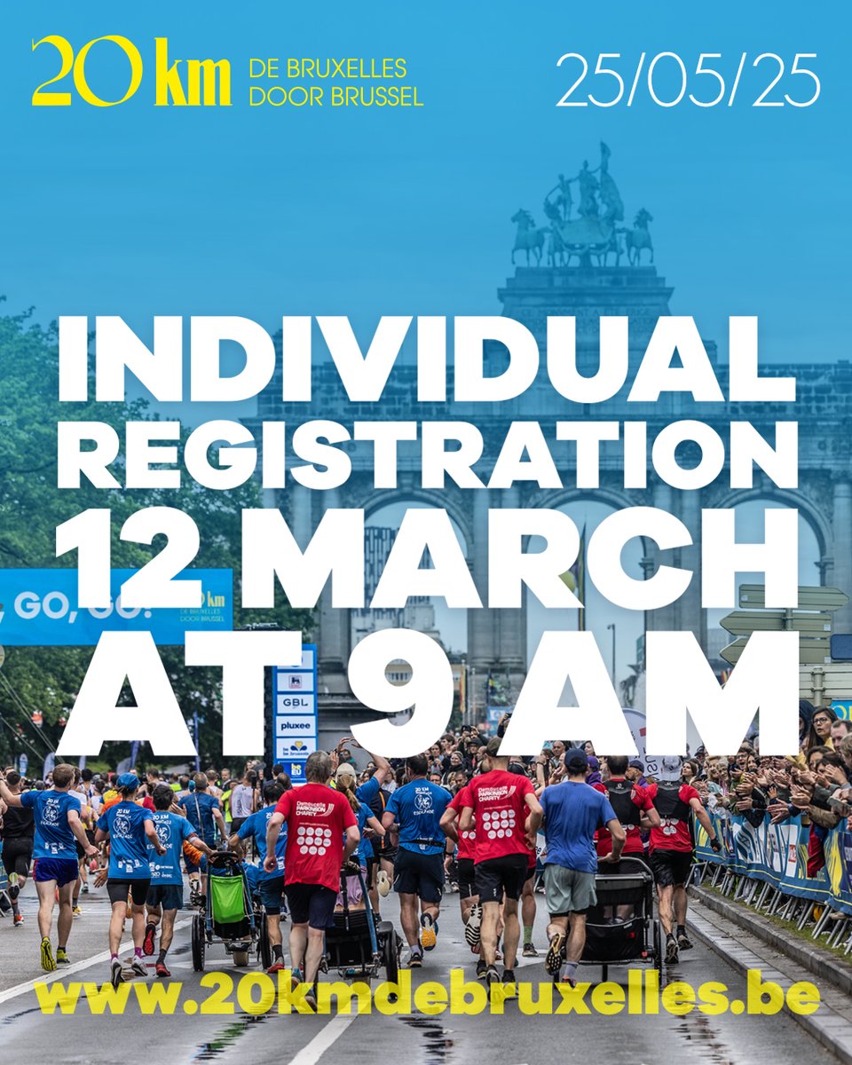 📅🏅 Ready to push your limits? ‍Individual registration for the “20km of Brussels”, Belgium's largest sporting event, opens on Wednesday, March 12th at 9 AM!

⏳ ⚡ Don't miss out! Register early to secure your spot. Spots are limited and will go fast.