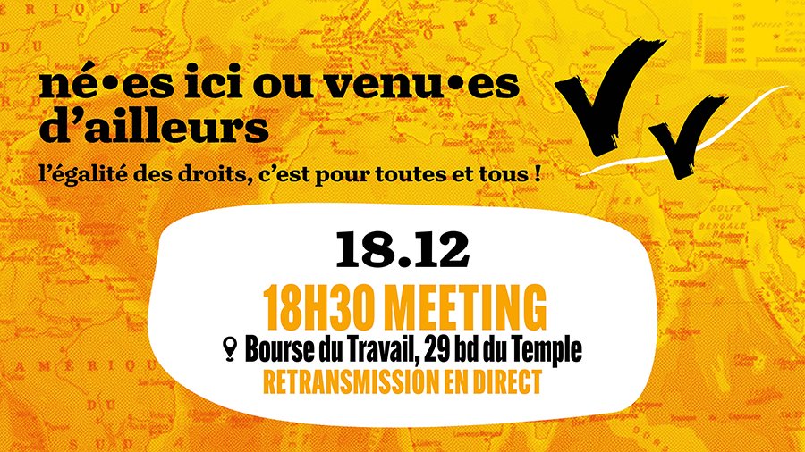 🔴 Meeting pour la journée internationale des migrant·es.
Avec des prises de paroles des luttes en cours : mineur·es isolé·es, Chronopost, Campanile...
📍mercredi 18 décembre à18h30, salle Hénaff, à la Bourse du travail de Paris, 29 boulevard du Temple - métro République
