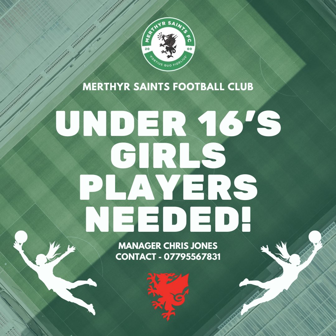 📣 We’re on the lookout for new players for our Under 16’s girls team - particularly a goalkeeper!

If you’d like to get involved, please contact Chris Jones on the number below or give the club a message.