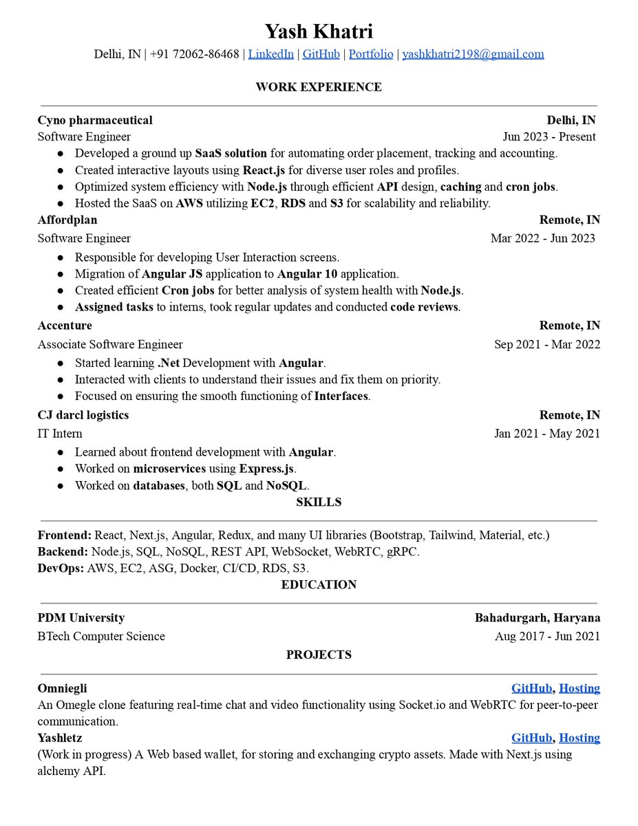 _Yash_Khatri's tweet photo. I am looking For Fullstack Position Here you can find about my work and all Project Links 👇🏻 
https://t.co/hXOfwfvsGb 

Rate My Resume from 1-10  

@100xDevs @kirat_tw

#fullstack #remotejobs #hiring #javascript #reactjs #nodejs #AWS #opentowork #codinglife #portfolio #techjobs https://t.co/5U5nnxL7yP
