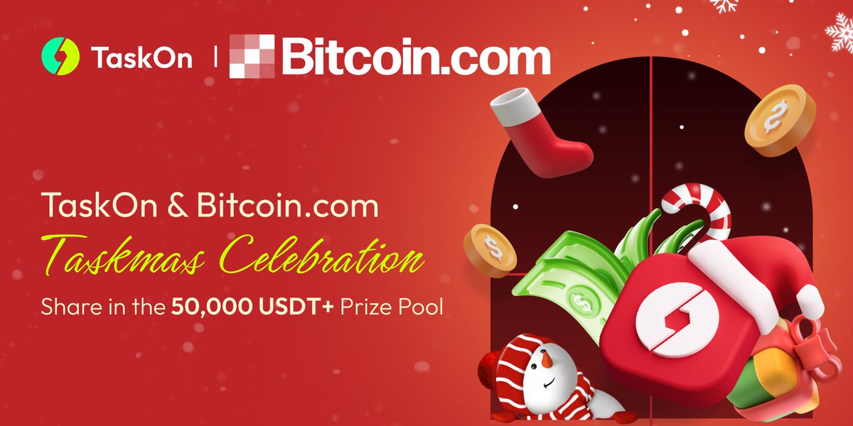 🎄Holiday season's about to start, which means it's time to give away some money 💸

Start with Bitcoin.com's tasks, where we've got $100 for 15 lucky winners 👉
rewards.taskon.xyz/quest/666871185

Then continue in TaskMas to earn your share of the $50,000 prize pool 🎁✨