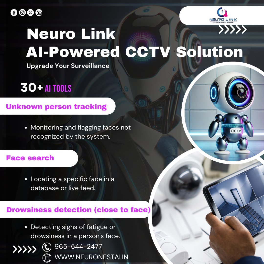 Neuro_sync_AI's tweet photo. Take surveillance to the next level with AI! 📷
📷 Unknown Person Tracking
📷 Face Search
📷 Drowsiness Detection
Enhance safety and efficiency with 30+ AI tools.
📷 Visit: https://t.co/Mjpj9WKLrP
#AISecurity #SmartSurveillance #neurolinkai https://t.co/o8lvhmnBKg