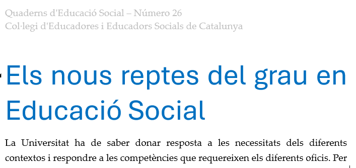 📝Mi próximo artículo sobre el futuro del Grado en #EducacionSocial lo encontrareis en la Revista Quaderns d' #EducacioSocial del <a href="/ceesc_cat/">ceesc_cat</a>.

Un placer escribir en una de las revistas de referencia de la Educación Social.