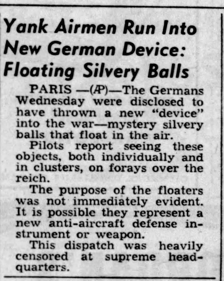 maniaUFO's tweet photo. Drones/Orbs/UFOs/UAPs reported during WWII.
This phenomenon is old... Below is a unique recording that perhaps shows, for the first time, footage of the Foo Fighters phenomenon during World War II... https://t.co/w5GhDPgFDi