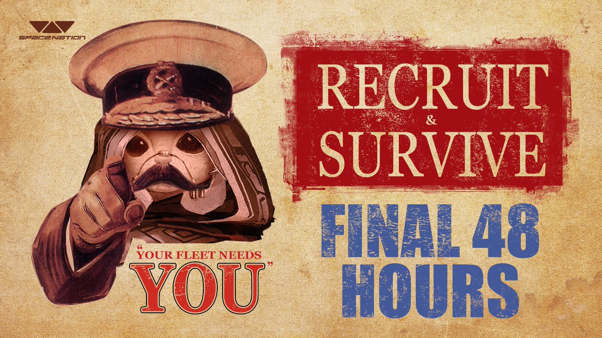 🚨Recruit &amp; Survive. Last 48 Hours!

Share in the 145,000 OIK reward pool by recruiting your friends and spending FUEL ingame! 

Fortify your spaceships, stock up on FUEL &amp; sail into space anarchy.

🏆Recruit &amp; Survive Leaderboard: spacenation.online/logistikos/eve…

📕Instructions: