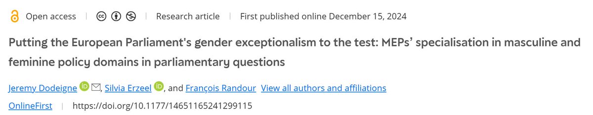 POLI (@dfuturevub.bsky.social) (@poli_vub) on Twitter photo 📣 New publication !
POLI VUB Prof. Silvia Erzeel, with <a href="/JeremyDodeigne/">Jérémy Dodeigne</a> and François Randour, investigates gender dynamics in the European Parliament 🇪🇺 for 'European Union Politics'.
👉 Read it here: journals.sagepub.com/doi/10.1177/14… 📣 New publication !
POLI VUB Prof. Silvia Erzeel, with <a href="/JeremyDodeigne/">Jérémy Dodeigne</a> and François Randour, investigates gender dynamics in the European Parliament 🇪🇺 for 'European Union Politics'.
👉 Read it here: journals.sagepub.com/doi/10.1177/14…